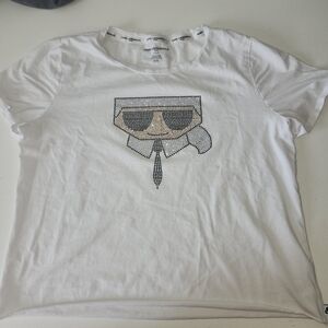 Karl Lagerfeld White Tee with Graphic Design